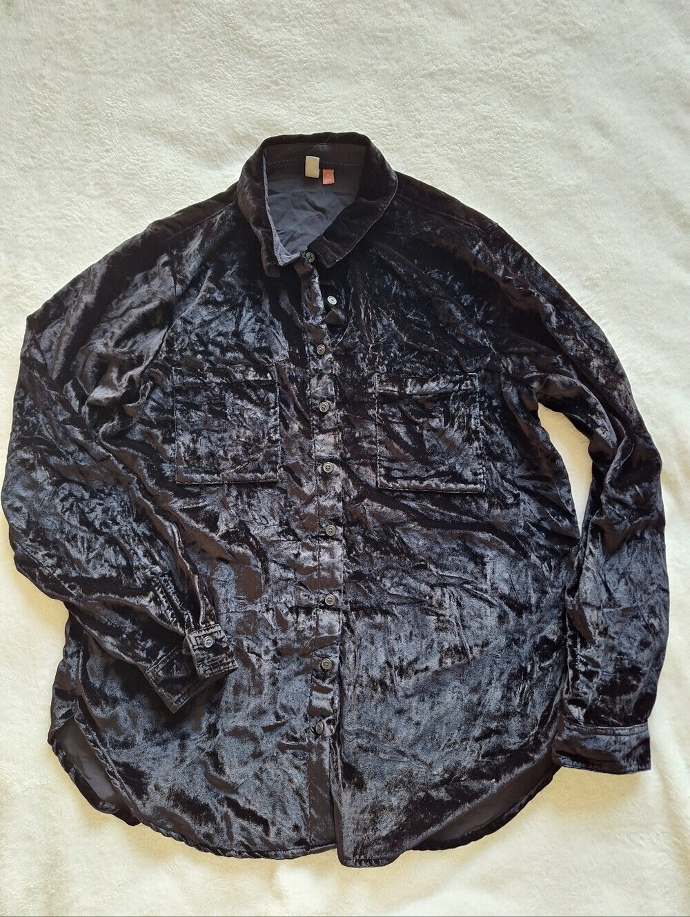 Anthropologie Pilcro OB1057701 Black Viscose Velvet Button Down Hadley Shirt M